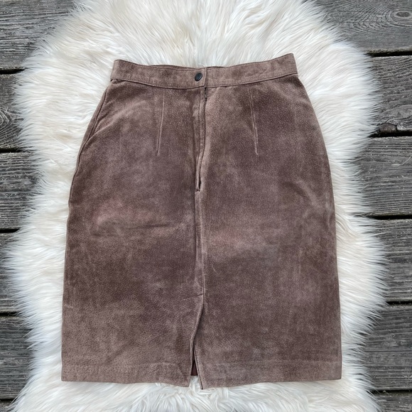 Tan Genuine Suede Leather Pencil Skirt VTG Pristine - Picture 7 of 14
